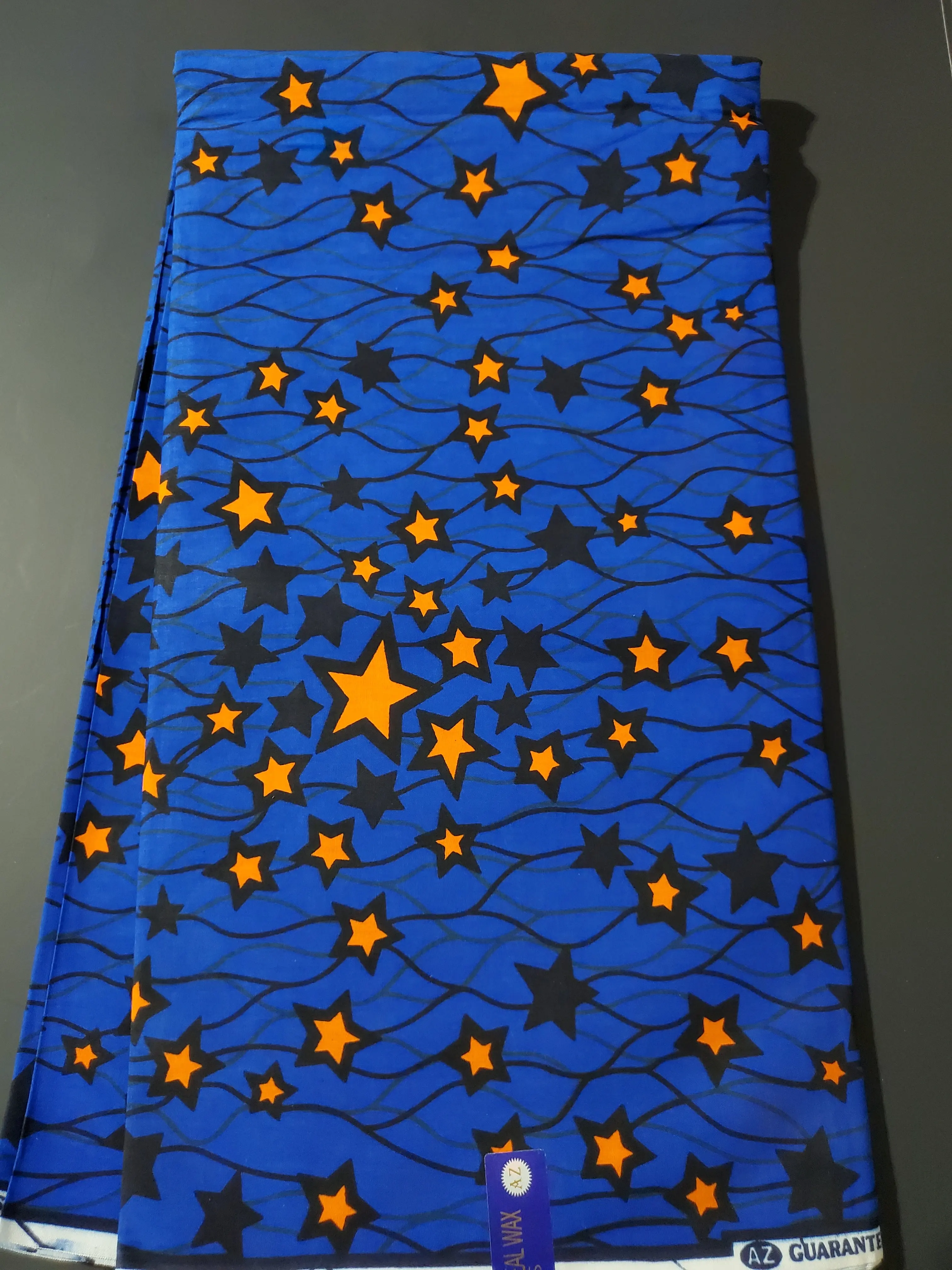 African Ankara Tribal Fabric, Blue and Orange, African Clothing Material, Double Sided Print, Headwrap-Compatible, Press with Warm Iron, Do Not Bleach