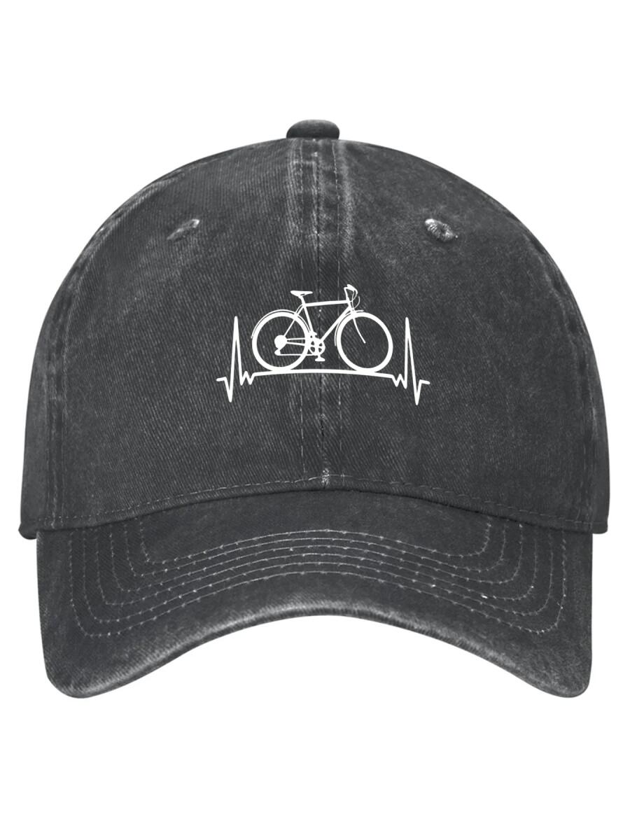 Bicycle Heartbeat Vintage Washed Dad Hat 100% Cotton Adjustable Baseball Cap for Casual Wear & Bicycle Enthusiasts