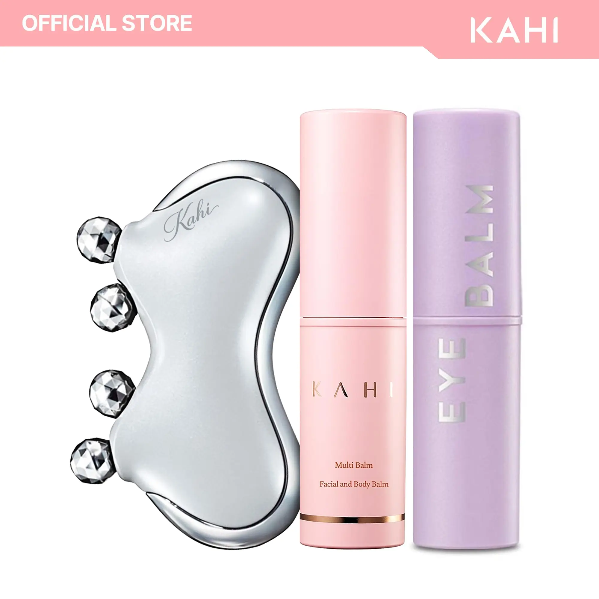 KAHI Multi Balm Stick + KAHI Eye Balm Brightener Stick + KAHI CAXA M1 Pearl Gua Sha Collection (White)
