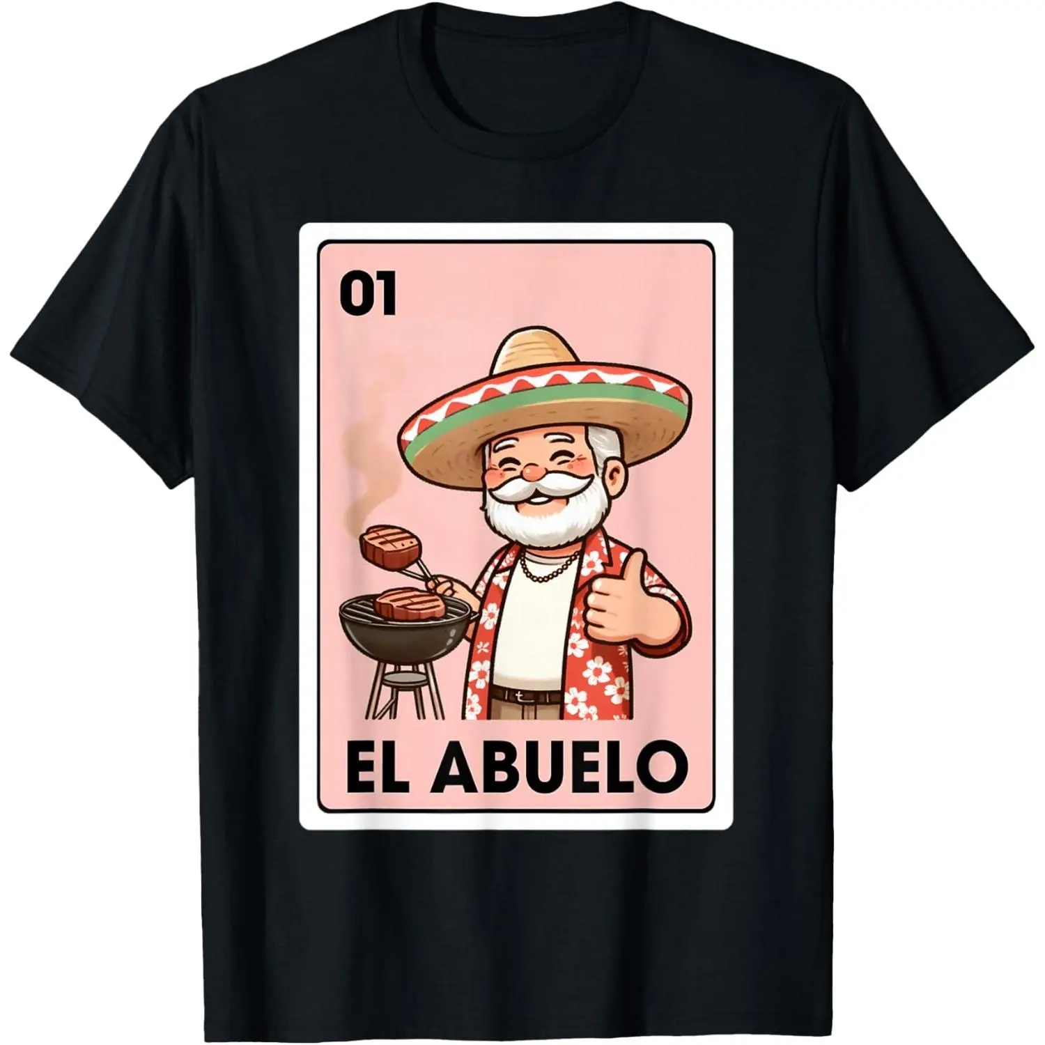 El Abuelo Grilling Grandpa Mexican Bingo Card T-Shirt Pure Cotton Graphic Tees Menswear Top: Gifts for Men & Women