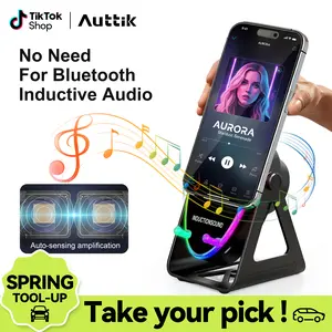 AUTTIK Wireless Induction Audio Bluetooth Speaker, 360° Rotation Stand with LED, Universal Speaker Stands for Surround Sound&Charger,Portable Desktop Stand Gift for Home, Shower, Outdoors, Travel. Streaming Compact
