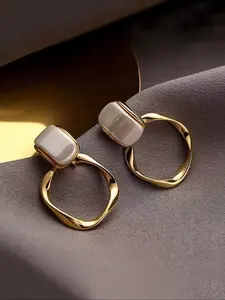 Vintage Elegant Geometric Metal Drop Earrings for Women, Simple Design Fashion Jewelry for Daily Wear, Commuting, Dates & Holidays, Metallic Finish