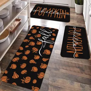 2/3pcs Autumn Thanksgiving Watercolor Pumpkin Kitchen Floor Mat Carpet, Thanksgiving Decoration Soft Non slip Floor Mat, Home Decoration Kitchen, Sink, Entrance Door, Laundry Room, Bathroom, Living Room, Room Decoration Floor Mat, Home Decorative Rug