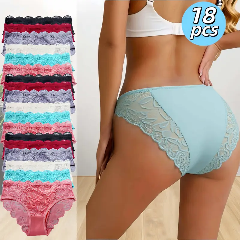 18 women's lace panties, sexy mid - rise, elastic waist, semi - transparent floral print, exquisite hollow - out & wavy edges, minimalist. Ideal for matching women's wear, weddings, Breathable Underwear Breathable Seamless Knicker . women underwear