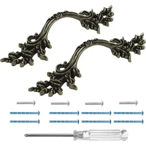 2 count European Style Dresser Pull, 2-1/2 Inch  Cabinet Door Handle, Bronze Antique Drawer Pulls, Retro Decorative Hardware for Dresser, Drawer, Closet and Cabinet