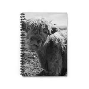 Mini Highland Cow Spiral Notebook - Ruled Line, Black and White Cow Print Journal, Cute Cow Lover Gift, Farmhouse Stationery, Country Chic