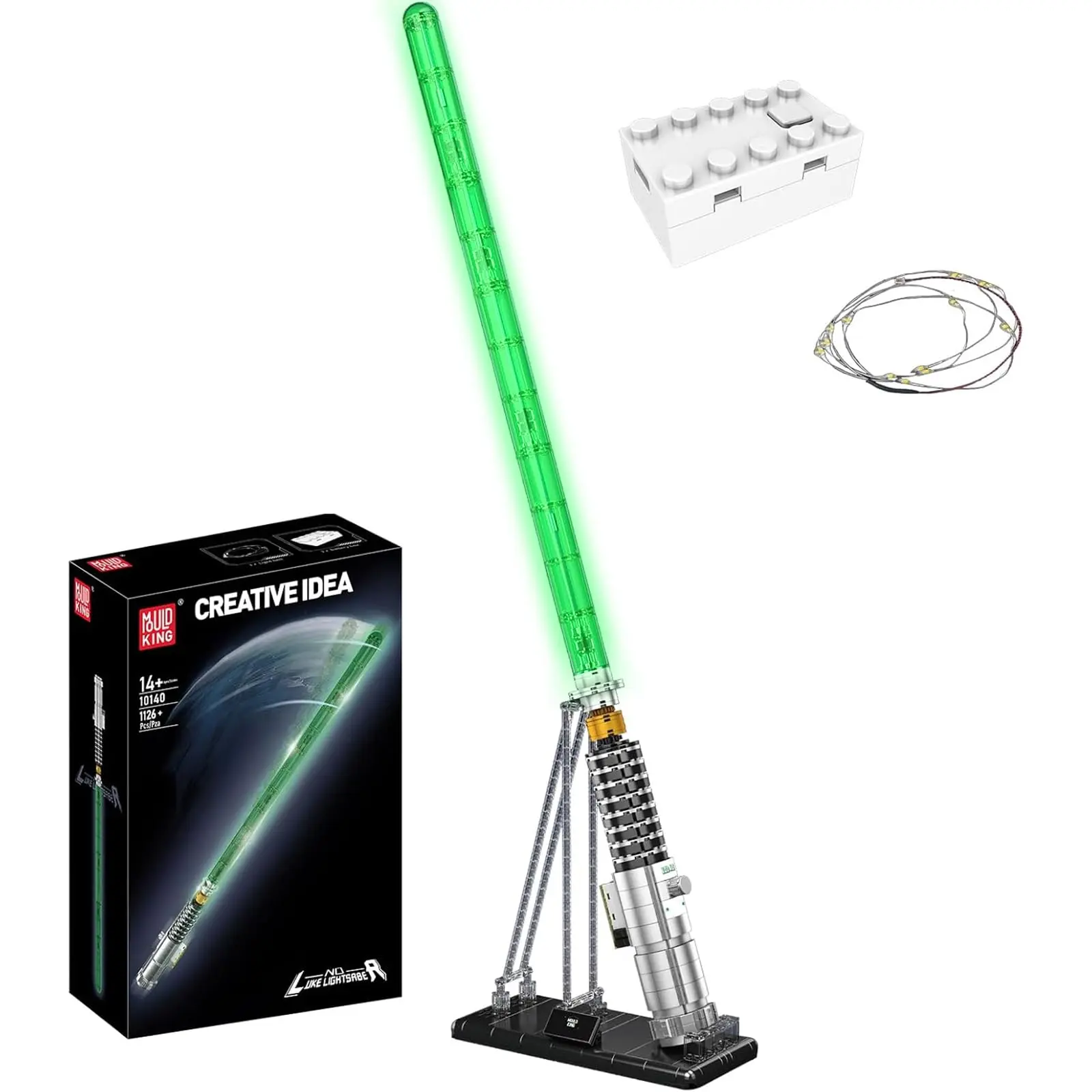 Mould King Full Size Lightsaber, 10140 LED Light Saber Building Set with Stand, Lightsabers for Dueling, Rechargeable Lightsaber Block Toy for Adults, Kids (1126 PCS)