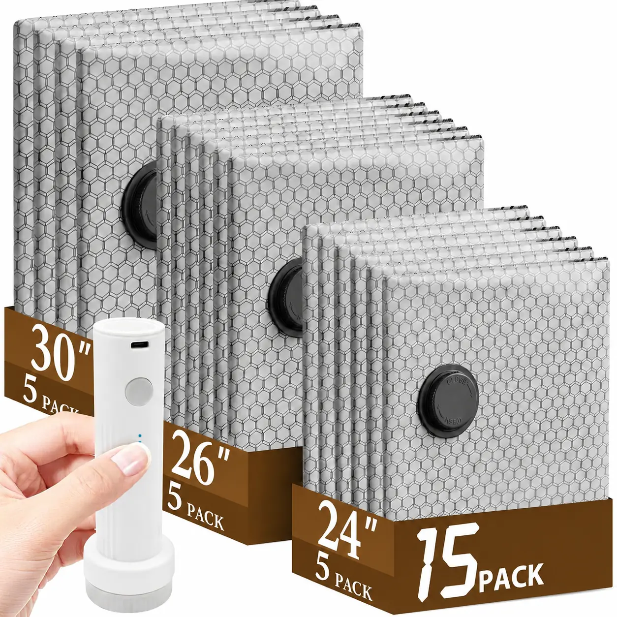 9/15 Pack Vacuum Storage Bags with Electric Pump, Space Saver Compression Bags for Clothes, Blankets & Bedding, Reusable Vacuum Seal Storage Bags for Closet Organization, Moving & Travel