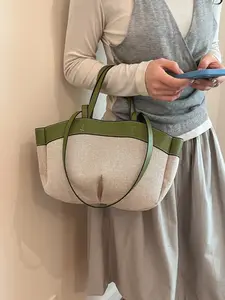 New Minimalist Patchwork Crossbody Bag, Large Capacity Commuter Shoulder Bag, Soft Wide Strap Daily Use Women's Tote