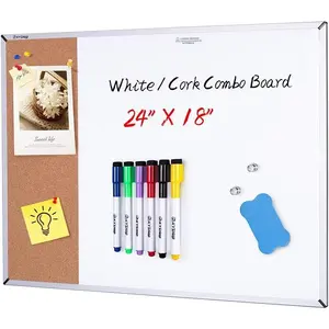 White Board & Cork Bulletin Board, 24" X 18", Combination Dry Erase Board & Cork Board, Vision Board for Home, Office, School - Includes 6 Magnetic Markers, 1 Eraser, 2 Strong Magnets and 10 Pins.…