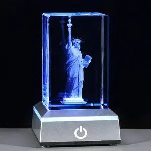 3D Crystal Statue of Liberty Figurine New York City Souvenirs Gifts for Women Men Friends Home Office Decor, Laser Etched Liberty Statue with LED Base