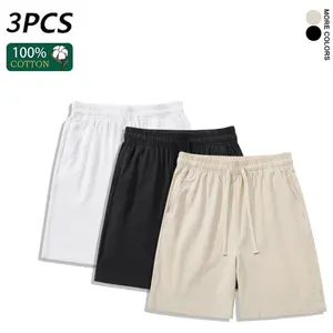 3PCS 100% Cotton Linen Shorts for Men, Breathable Summer Casual Drawstring Shorts with Pockets