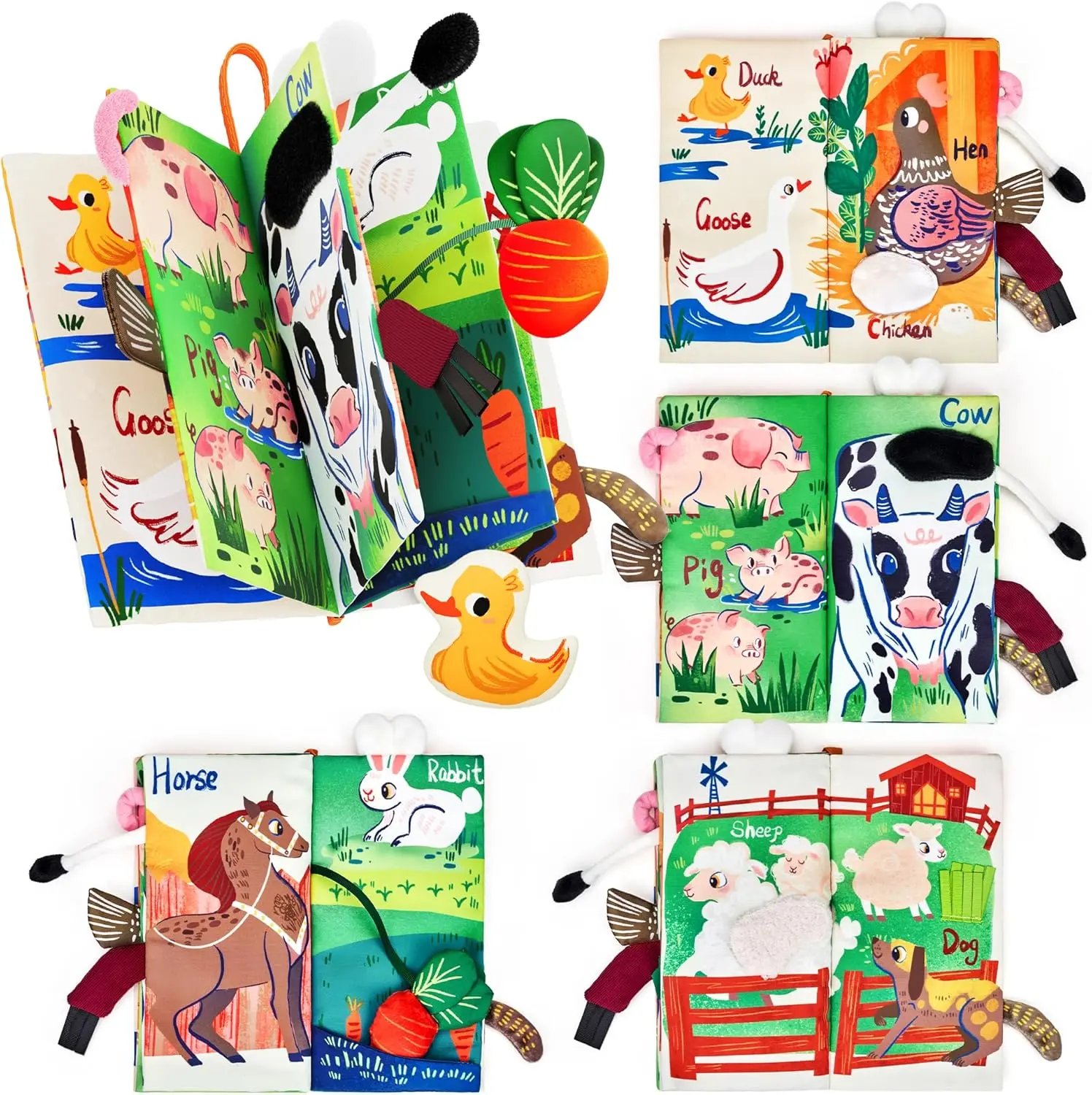 Baby Cloth Book 0-12 Months | Farm-Themed Tummy Time Sensory Toy with Crinkle Touch & Feel Pages and Detachable Duck | Newborn Gift & Easter Basket Stuffer
