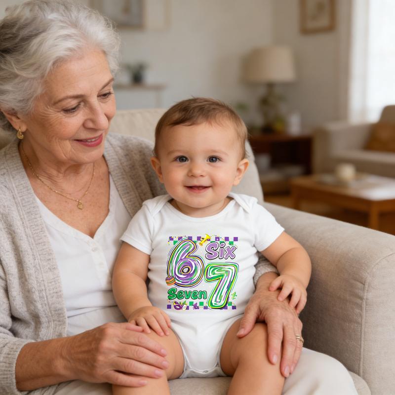 Cotton Baby Bodysuit Colorful Six Seven Number Print 100% Pure Cotton Non-Irritating Snap Closure Breathable Perfect For Gifting & Everyday