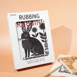DIY Rabbit Woodblock Rubbing Printmaking Kit for Easter Creative Art Craft Set with Pigment Sponge Brush Parent-child Painting Gift