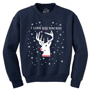I Like Big Racks Funny Unisex Hunting Ugly Christmas Crew Neck Sweatshirt Funny Sweater Christmas Crew Neck Funny Hunting Long Sleeve Crew Novelty Sweatshirts for Men Navy