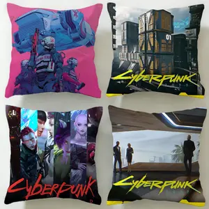 game Cyberpunk 2077 Cushion Cover Ultra-Soft Reversible Plush Pillow Cover | Double-sided fluffy comfort for car, sofa, bedroom | Skin-friendly fabric | Easy clean & maintain | Stylish home decor | Perfect gift for family & friends