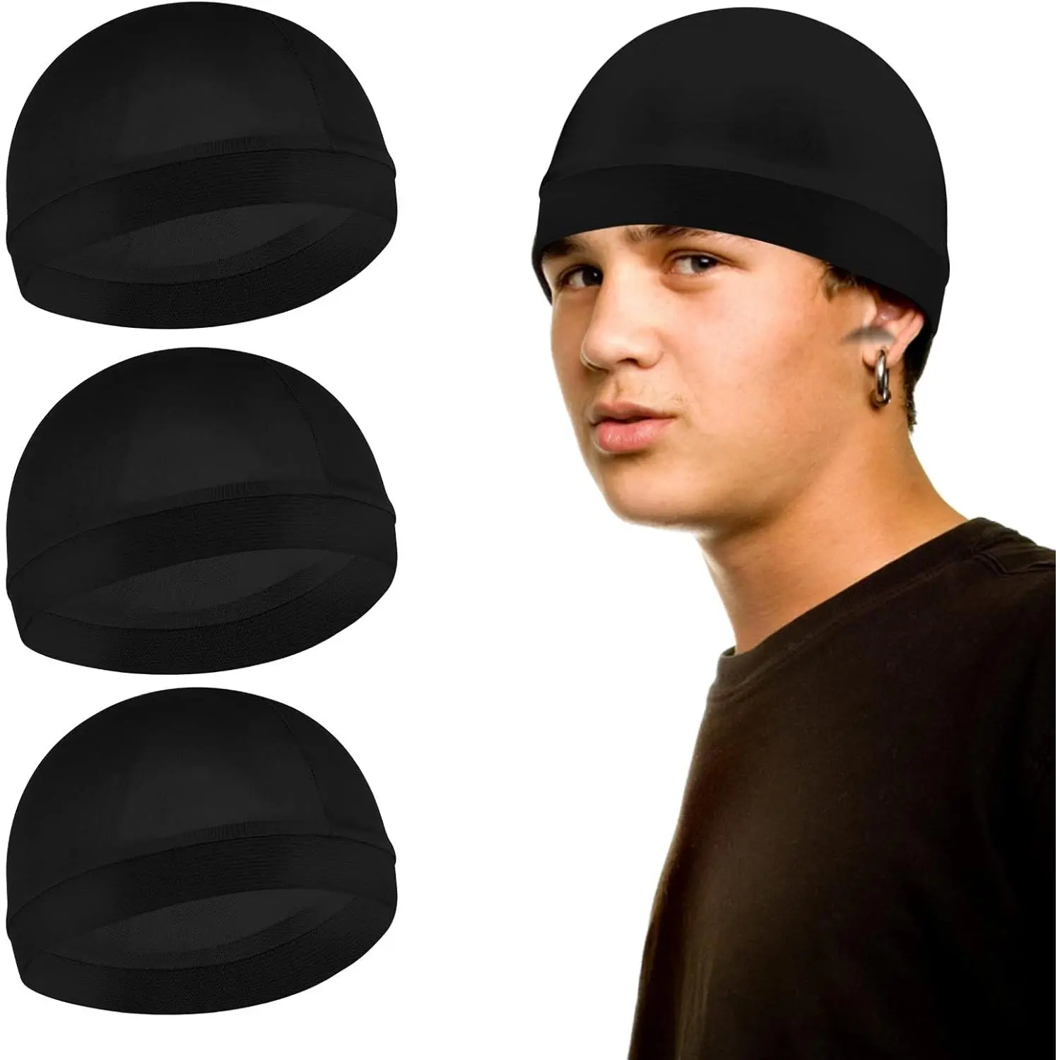 Unisex 3-Pack Silky Satin Wave Caps - Outside Seamed Edge Stocking Caps, Breathable Silk Finish, Adjustable Size, 18.9in Enhanced Compression, 360/540/720 Wavy Shapes, Friction Guard, Friction Protection, Birthday/Father's Day Gift, Daily Wear