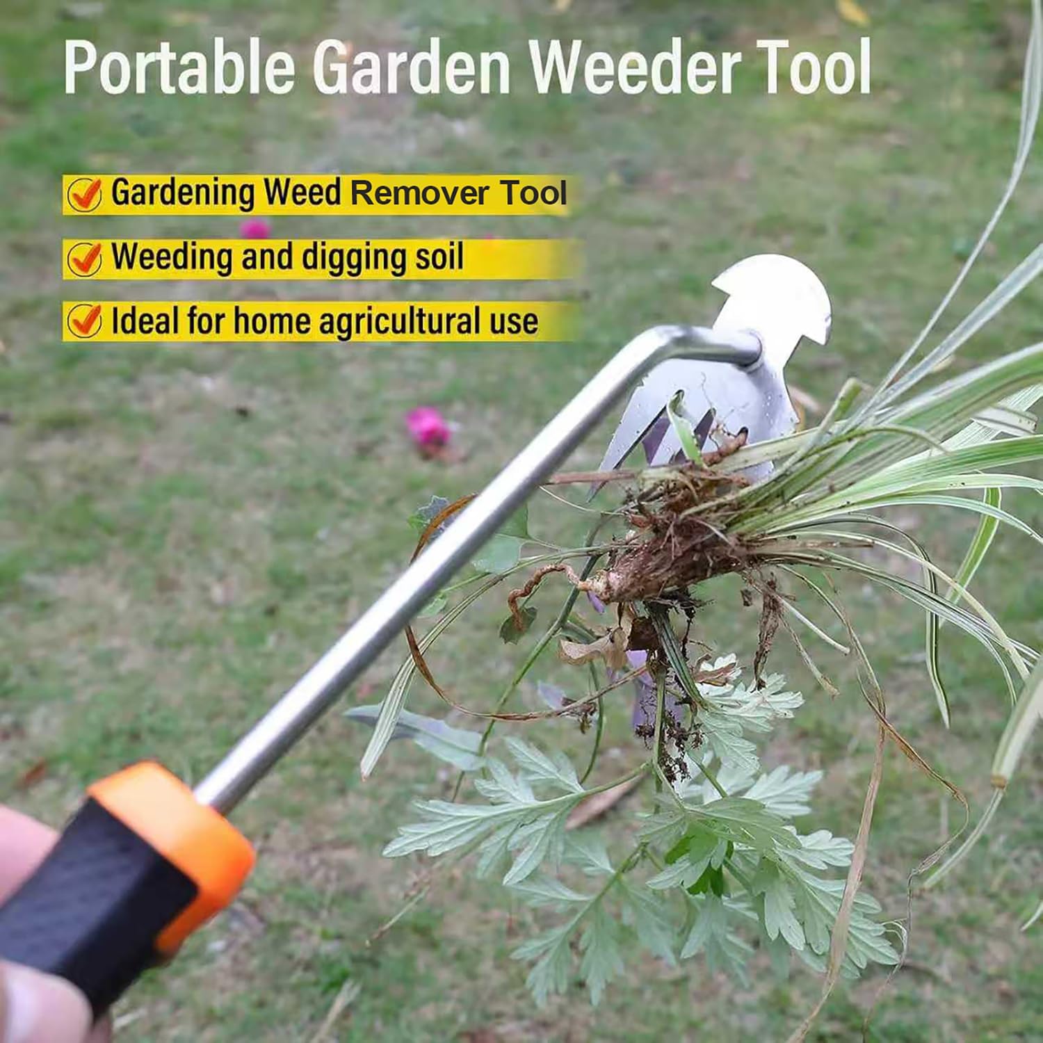 Grass Remover Tool,Portable Garden Weeder Tool,New Gardening Weeding Tools,for Garden Hand Tools for Vegetable Gardening Backyard Farm Planting & Uprooting Weeding Tool (Rubber Handle)