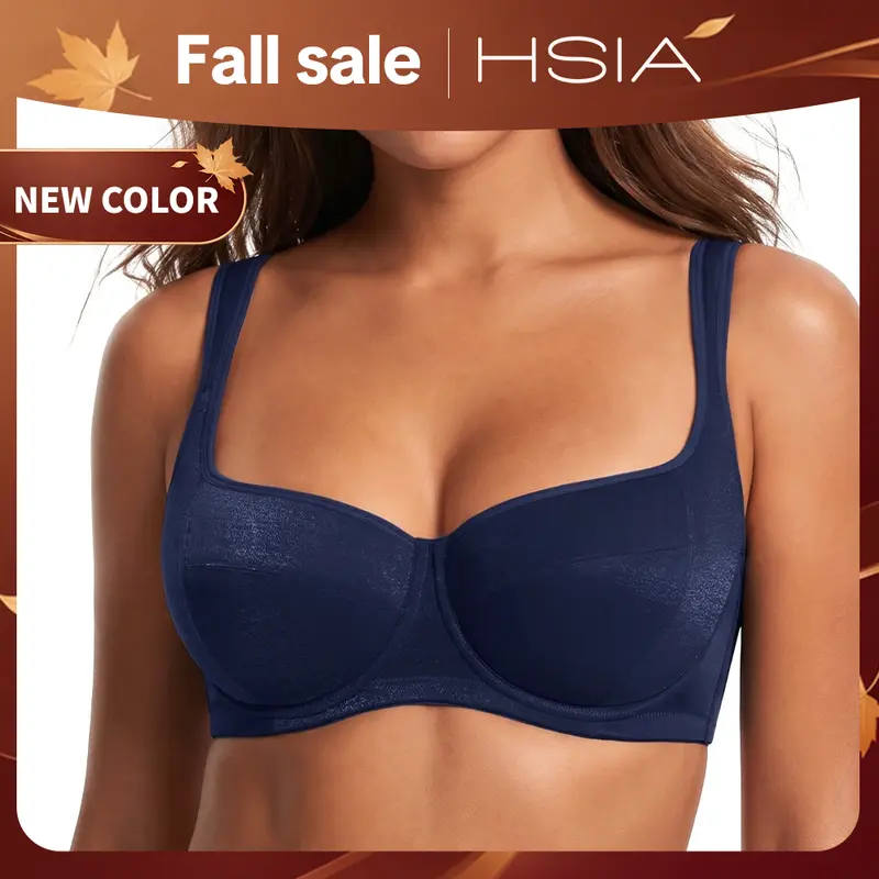 HSIA Starry Night 4mm Lightly Padded Balconette Bra Plus Size Lifting Support Underwire Glass Shimmer Fabric Bra Boost 0.5 to 1 Cup Effect U Shaped Smoothing Back Broad Cushioned Straps Sexy Demi Low Cut