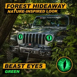 Beast Eye 3D Animal Print Headlight Decals for Jeep – Self-Adhesive, Reusable Round Overlay, Fantasy Anime Car Light Embellishments (Plastic/Glass/Ceramic Compatible) automotive Custom lights stickers car lover gift cars accessories truck accessories Vehi