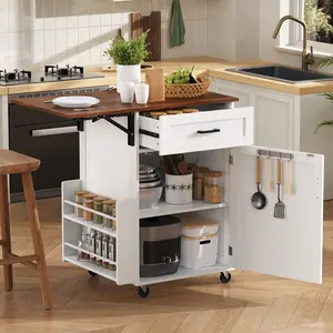 39.3" Drop Leaf Kitchen Island Cart with Storage Drawer & Towel Rack, Farmhouse Rolling Side Rack Cart with Lockable Wheels for Lawn, Garden & Outdoor Kitchen