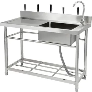Upgrade your workspace with an NSF-certified freestanding stainless steel sink. Choose from a compact 24-inch single bowl or a large 47-inch single bowl with drainboard. Both include a faucet, undershelf, and adjustable legs. Link in bio.