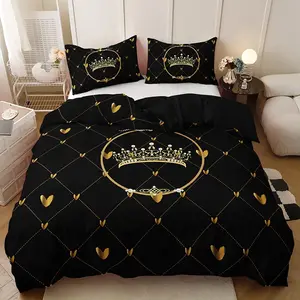 Three-Piece Bedding Set, Crown Heart, High-Quality Romantic Luxury Print Design, Soft Comfortable Fabric