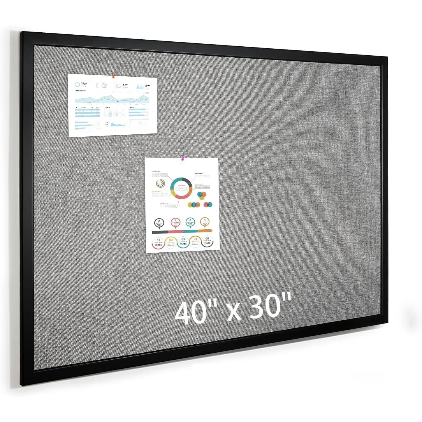 40 x 30 Inch Cork Bulletin Board, Wood Framed Grey Canvas Wall Notice Board, Large Wall Mounted Decorative Board for Office School Home