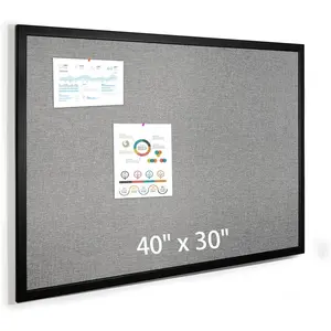40 x 30 Inch Cork Bulletin Board, Wood Framed Grey Canvas Wall Notice Board, Large Wall Mounted Decorative Board for Office School Home