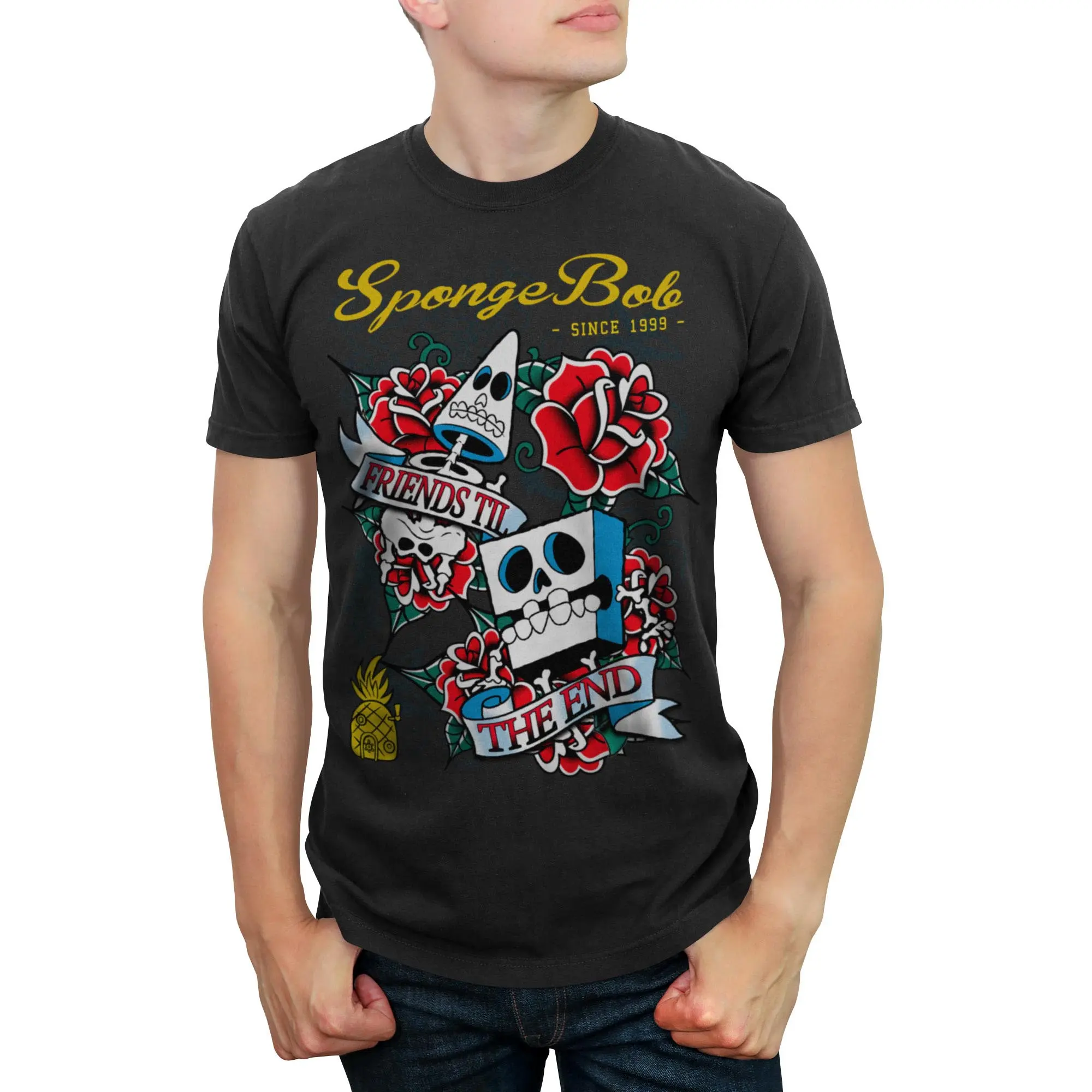 Mens SpongeBob SquarePants Friends Til the End T Shirt, Shortsleeve, Casual