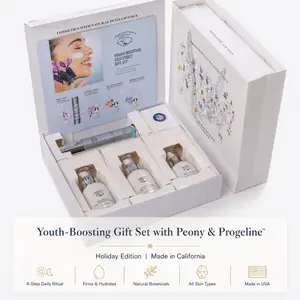 American Flower Cosmetics Youth-Boosting Essentials Gift Set, Anti-Aging 4-Step Daily Skincare Kit with Toner, Day Cream, Night Cream & Eye Cream, Hydrating Peptide Routine for Smoother Skin, Women 30+, All Skin Types