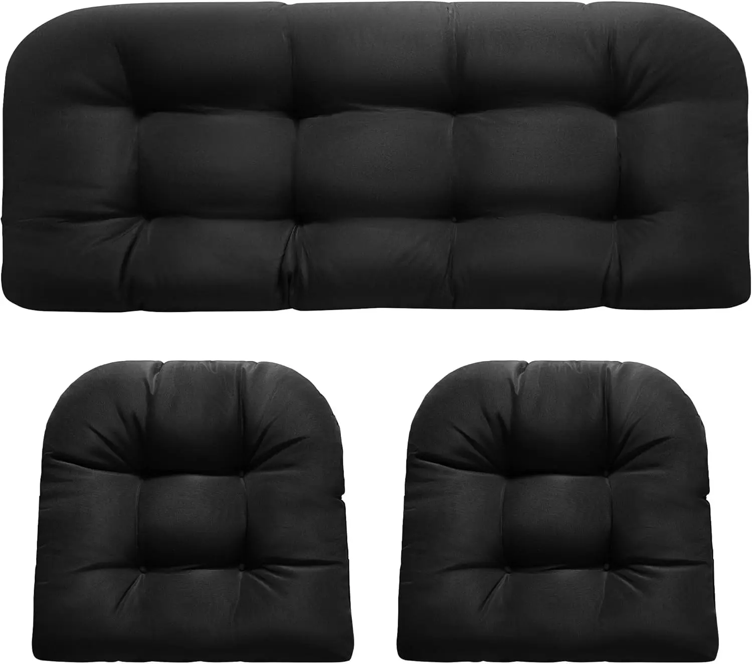 Wicker Chair Cushions,  Outdoor Loveseat Cushions for Patio Furniture, 3 count Wicker Furniture Cushions, 1 Loveseat and 2 U-Shaped Cushions, Black