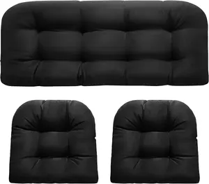 Wicker Chair Cushions,  Outdoor Loveseat Cushions for Patio Furniture, 3 count Wicker Furniture Cushions, 1 Loveseat and 2 U-Shaped Cushions, Black