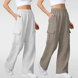 JEKAOYI Womens 2-Piece Set Grey High Waist Cargo Sweatpants with Pockets Baggy Lightweight Fleece Version Casual Workout Jogger for Autumn & Winter Wear