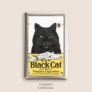 Black Cat Cigarrette Case Zigarettenetui Wallet Vintage Metal 100s Box Blunt Holder Gift
