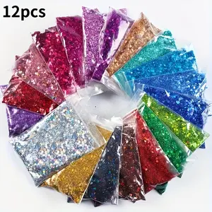 12 Bags 60g Mixed Laser Chunky Glitter Sequins, Irregular Laser Flash Powder, DIY Handmade Decor Accessories for Nail Art, Art Crafts, Home Supplies & Festive Party Use