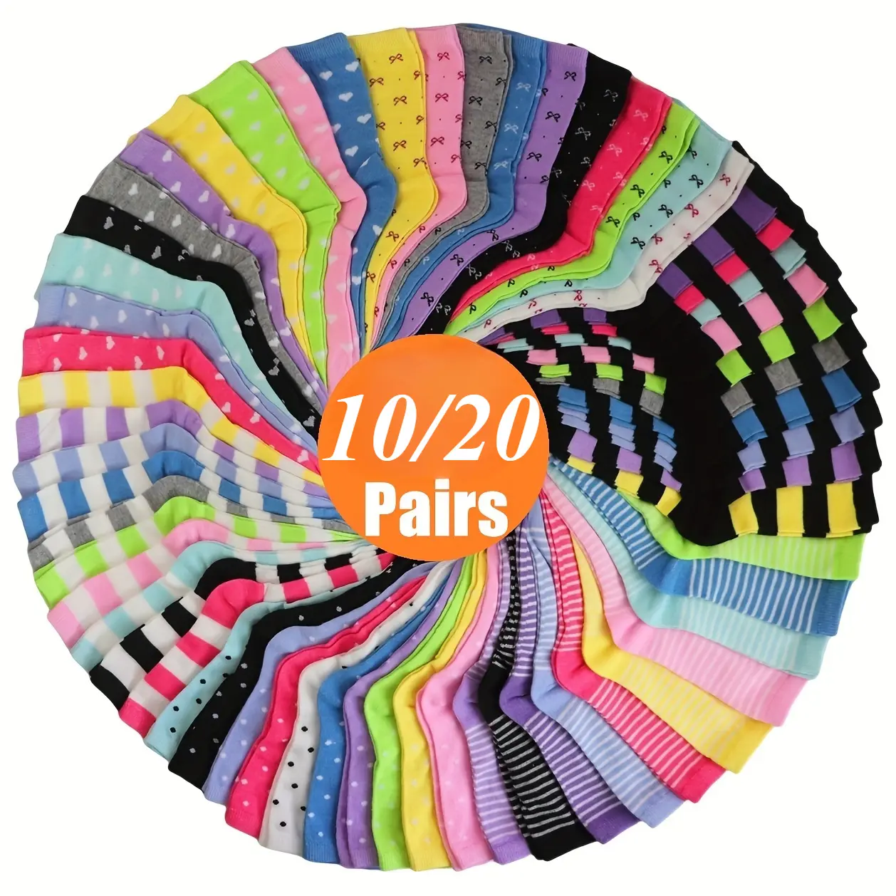 Cute Heart & Striped Knee-High Socks for Women, Breathable Polyester Spandex Knit, Comfortable Fall Winter Wear, 10/20 Pair Pack