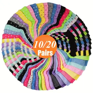 Women's 10/20 Pairs Teen Knee-High Socks, Polyester & Spandex Knit Fabric, Comfortable Breathable Candy-Colored Heart & Striped Pattern, Cute Grey, Hand Wash Only, Fall/Winter Use, For Ages 14+