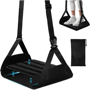 Airplane Foot Hammock-Removable Wide  Airplane Foot Rest with Extended Adjustment Strap, Desk Foot Hammock to Relax Your  Foot Sling Travel Essentials with Storage Pouch, Black