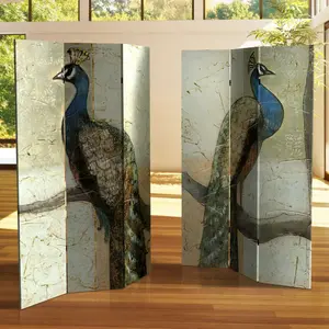 6 ft. Tall Double Sided Peacocks Canvas Room Divider