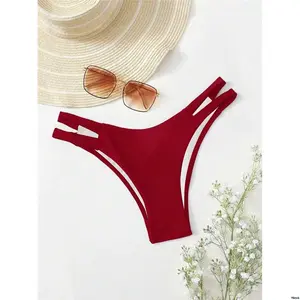 tiktokSwimSolidColorSimpleHollowOutBikiniBottomsForCasualVacationSummer