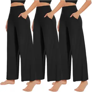 2026 3 Pack Women's Wide Leg Pants with Pockets High Waist Loose Sweatpants Casual Lounge Yoga Workout Palazzo