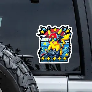 Pikachu Vinyl Peeker Sticker, Anime Decal Sticker, Vinyl waterproof sticker, Gift for Game lovers