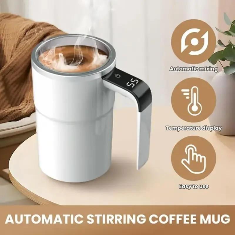 Electric Self-stirring Coffee Mug with Magnetic Stirring Cup Rechargeable Automatic Mixing Cup w/LCD Thermometer for Milk Cocoa at Office Kitchen Travel Drinkware Tumbler