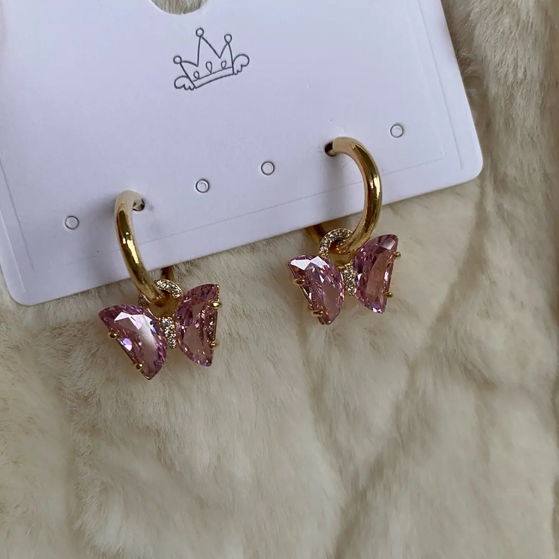 Beautiful Pink Butterfly Dangle Hoops Gold Plated - High Quality Jewelry