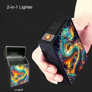 (Fits 85mm King Size) Cool Dragon-Embossed Lighter Set (Single Unit) | USB Rechargeable, Men's Daily Storage Case—Sturdy, Durable, and Moisture-Resistant Design | Ideal Travel & Camping Accessory—The Perfect Valentine's Day Gift for Dad