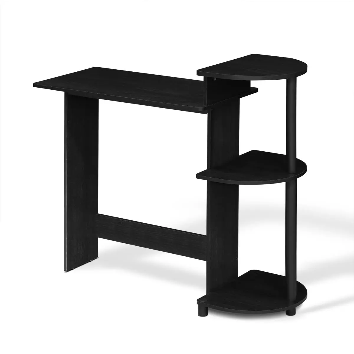 Furinno Modern Corner Compact Computer Desk - Corner-Shape Office Furniture, Composite Wood, Americano-Black Finish, Multiple Shelves, CPU Shelf, 39x15.5x33.6in, Modern Corner Desk