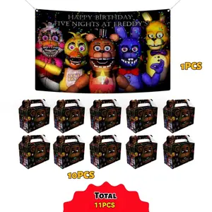 Fnaf Theme Birthday Party Decorations, Photo Background + 10 Character Kids Gift Boxes, Perfect for Party Decoration, Birthday Parties