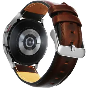 for Galaxy Watch 4/6 Classic Bands 47mm 46mm 43mm 42mm,Watch 7 6 5 4 FE Band 40 44mm/Garmin Vivoactive 3/5 Bands, 20mm Quick Release Luxury Genuine Leather Strap Replacement for Men Women- Brown